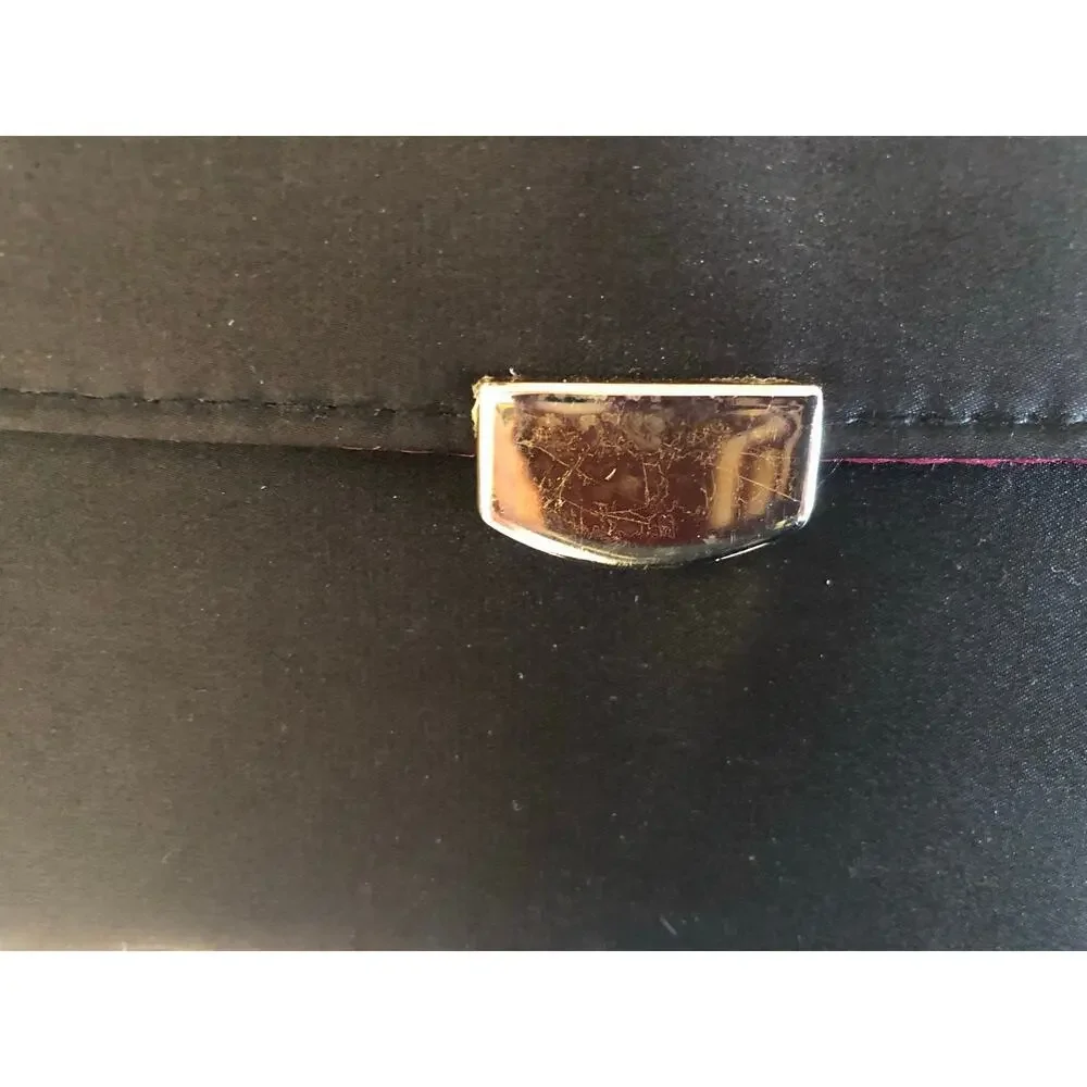 Black Satin Clutch Evening Bag Steven Kiss Lock Pink Lined Gold Avant Garde Vtg